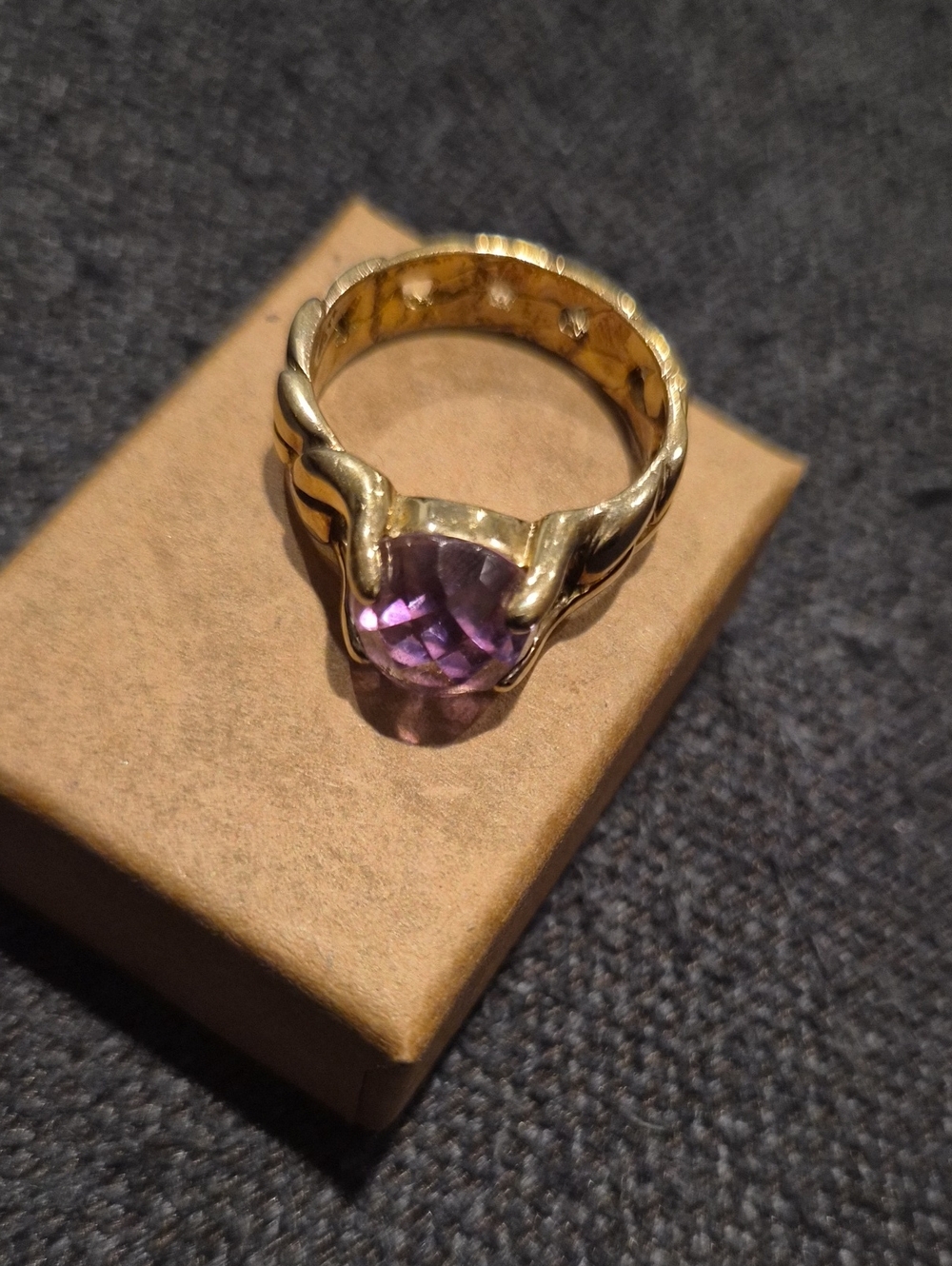 925 Vermeil Curb chain ring with Amethyst size 9